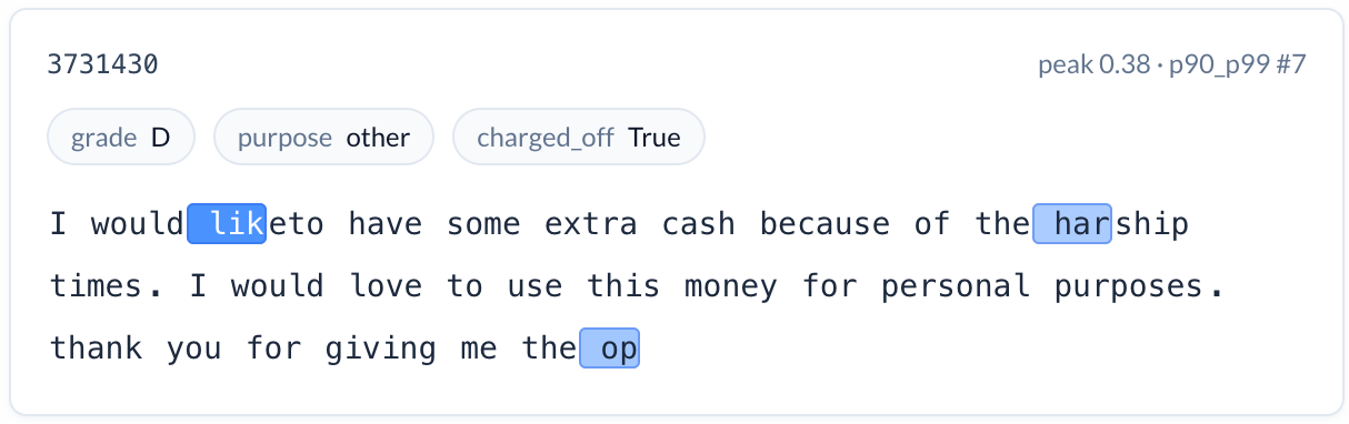 Loan description with 'liketo' and 'harship' typos highlighted